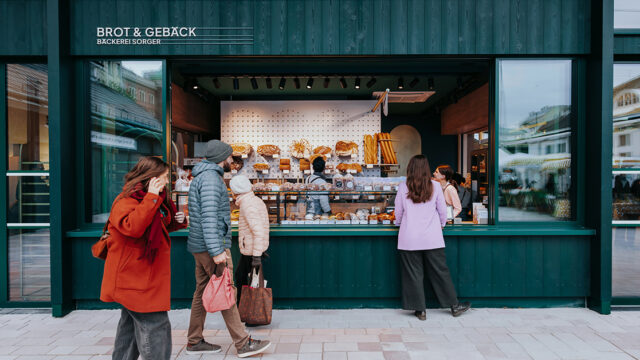 Die grüne Filiale der Bäckerei Sorger am Wiener Naschmarkt.